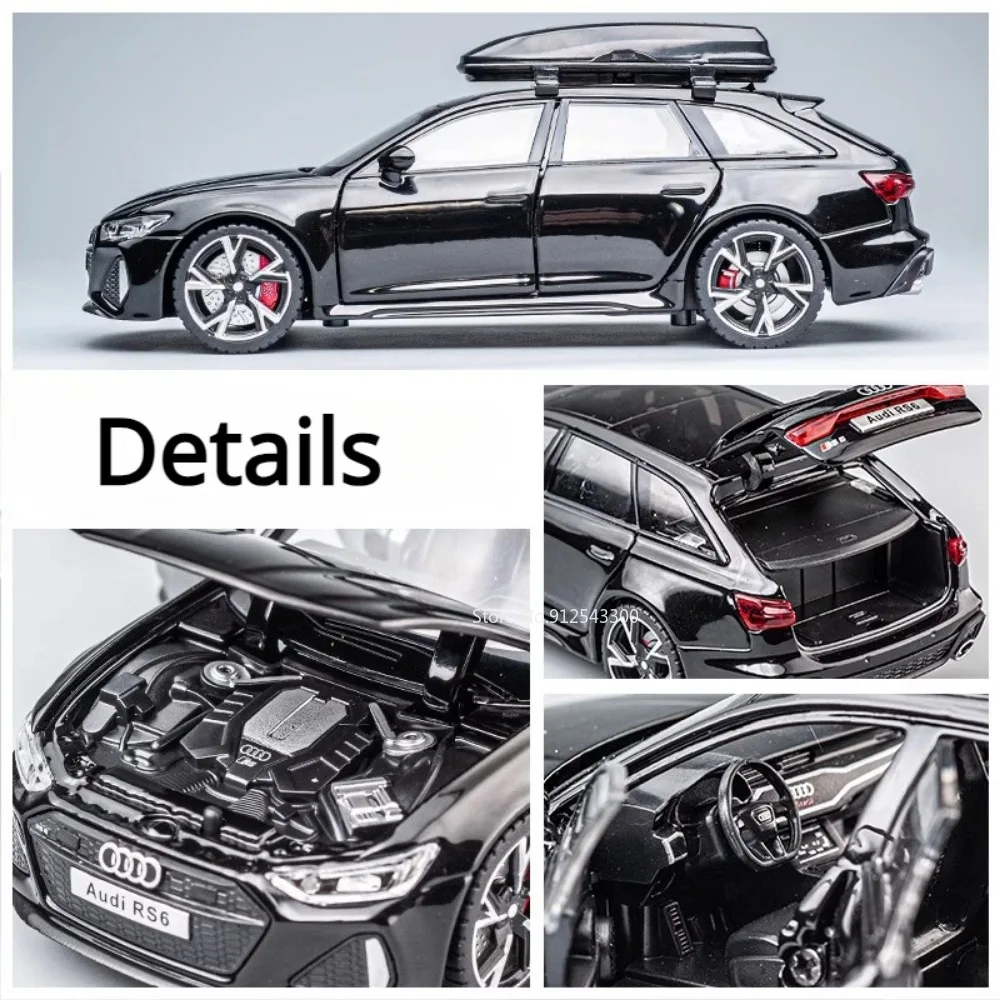 Modelo de coche RS6 de juguete, puertas fundidas de aleación de simulación, sonido abierto, luz, absorción de impacto, modelos de vehículos, adornos, regalos para niños, 1/32
