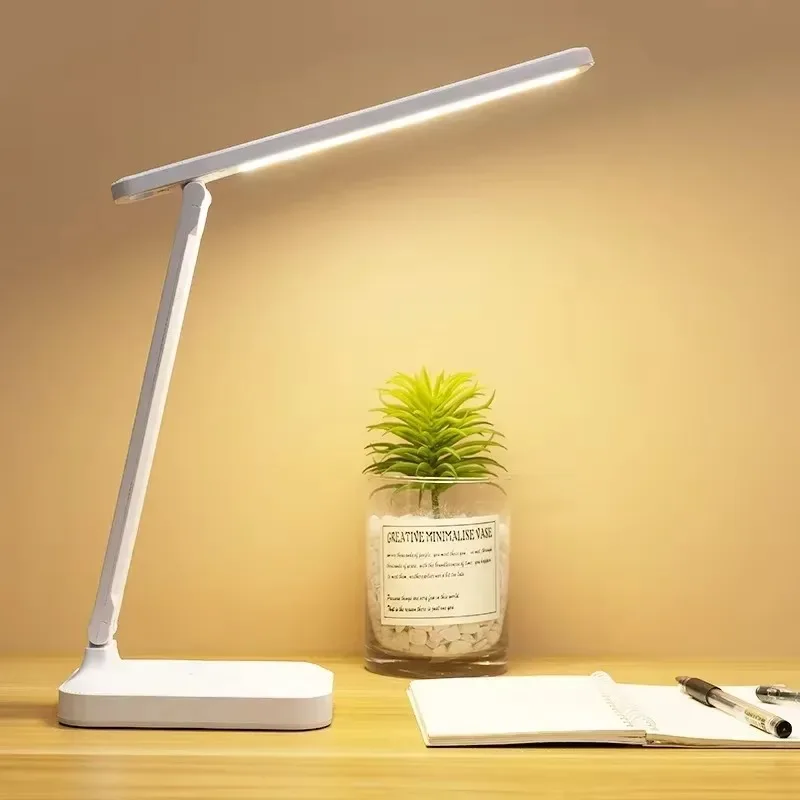 Lámpara de escritorio LED, lámpara de mesa plegable táctil regulable por USB con calendario, reloj de temperatura, luz nocturna para estudio, lámpara de lectura