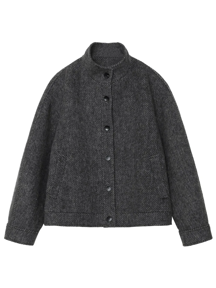CHIC VEN-abrigo corto de lana para mujer, chaqueta con textura de sarga de un solo pecho, prendas de vestir Retro para mujer, Otoño Invierno 2025