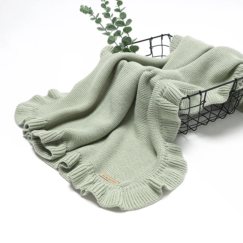 Mantas de punto para bebé, ropa de cama para cuna, edredón para niñas a cuadros, 90x70cm, cochecito para recién nacido, abrigado, volantes lisos a la moda
