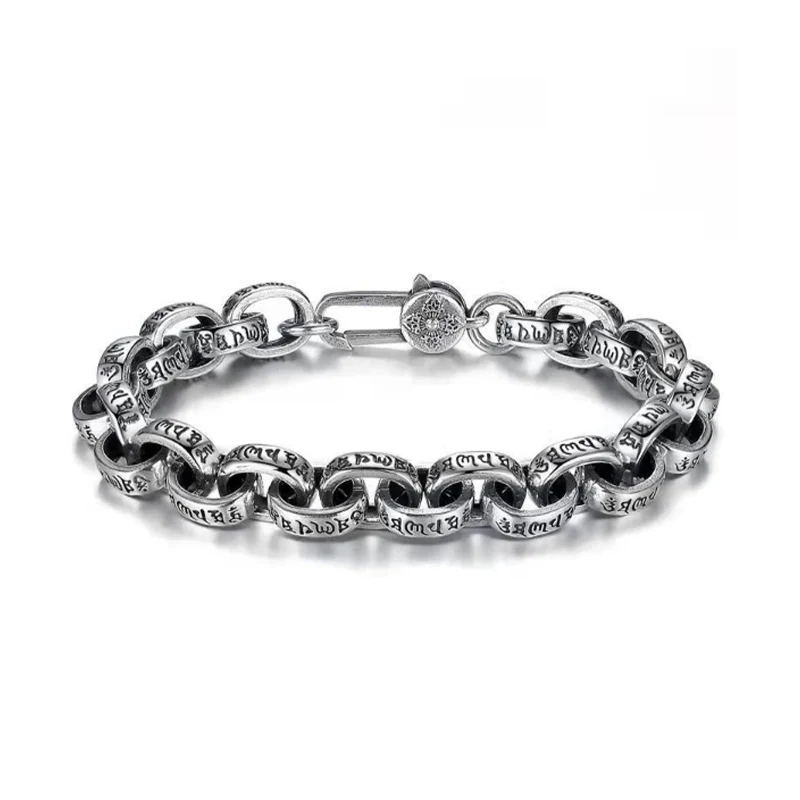 2023 precio de fábrica de alta calidad S925 plata esterlina nueva pulsera Mantra de seis caracteres hombres mujeres tendencia Retro joyería regalo