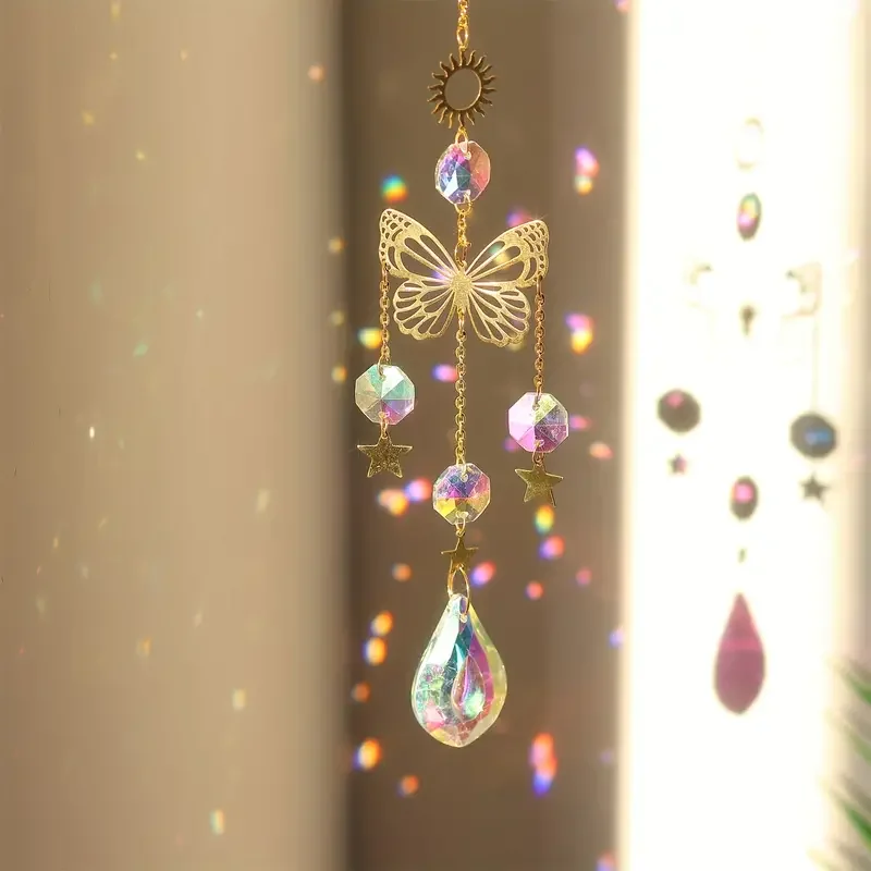 1 Atrapasueños de Cristal con Forma de Mariposa - Prisma de Vidrio que Refleja la Luz para Decoración del Hogar, Jardín y Coche