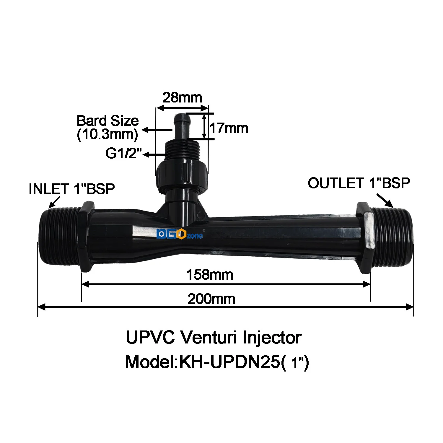 Inyector Venturi DGOzone de UPVC con Válvula para Mezcla de Líquidos, Rosca BSP de 1'', 1.25'' y 1.5'', Jeringa para Fertilizantes