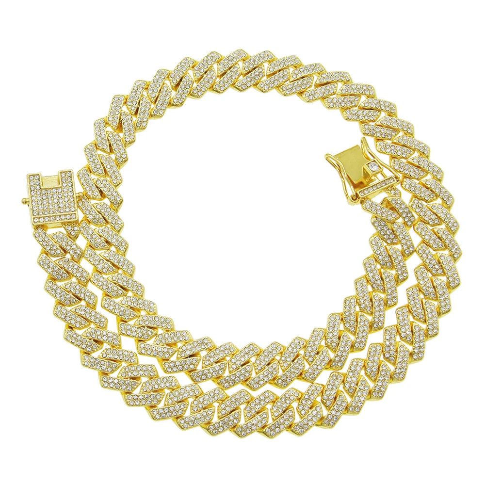 Collar helado de eslabones cubanos a la moda para hombre, cadena de diamantes de imitación de 14MM de ancho, collar de cadena cubana CZ de rapero, joyería de cumpleaños de Hip Hop