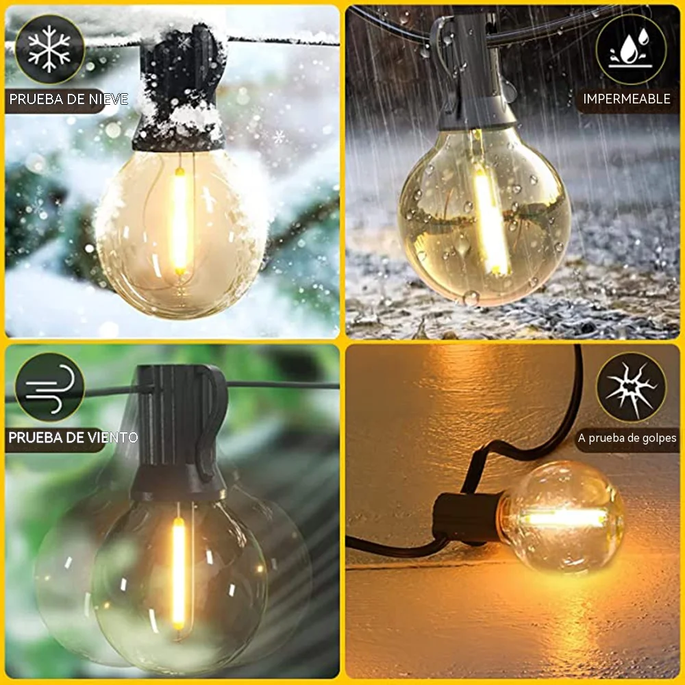 Guirnaldas de luces LED G40 para exteriores, guirnalda de fiesta regulable, bombillas de globo, lámpara de cadena para calle, Patio, jardín, patio trasero, decoración de acampada