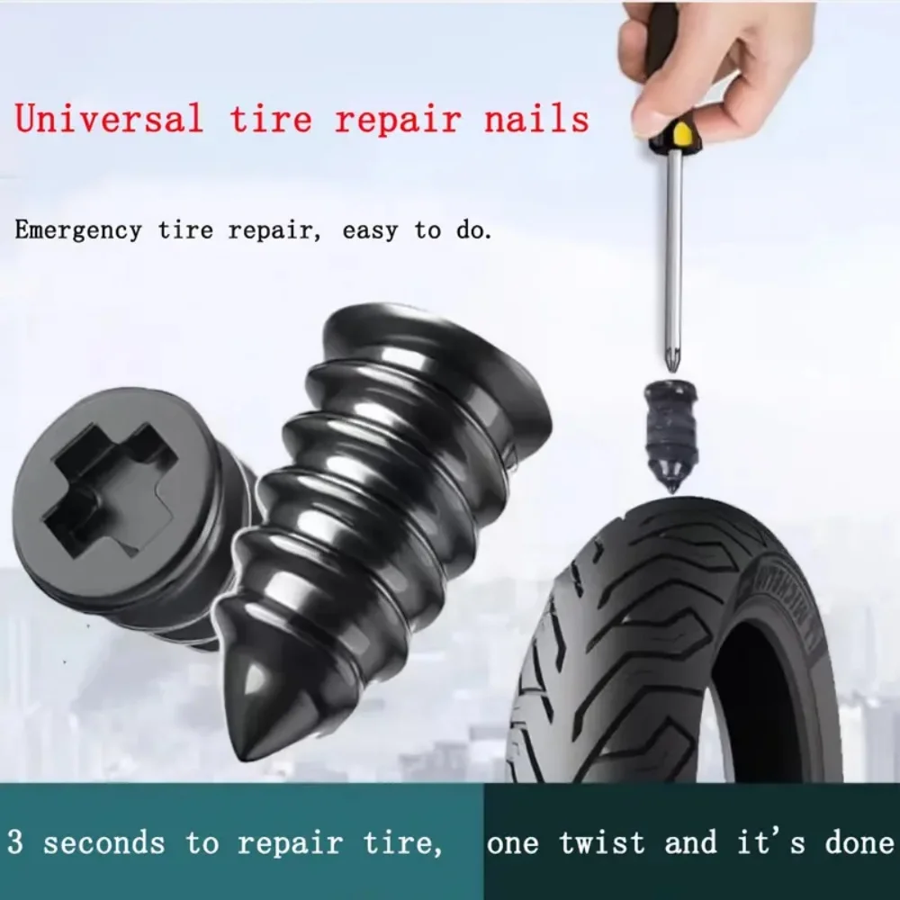 Kit de Reparación de Neumáticos Universal de 100/10 Piezas, Tornillos para Reparar Pinchazos en Neumáticos sin Cámara, Juego de Parches para Coche, Motocicleta y ATV