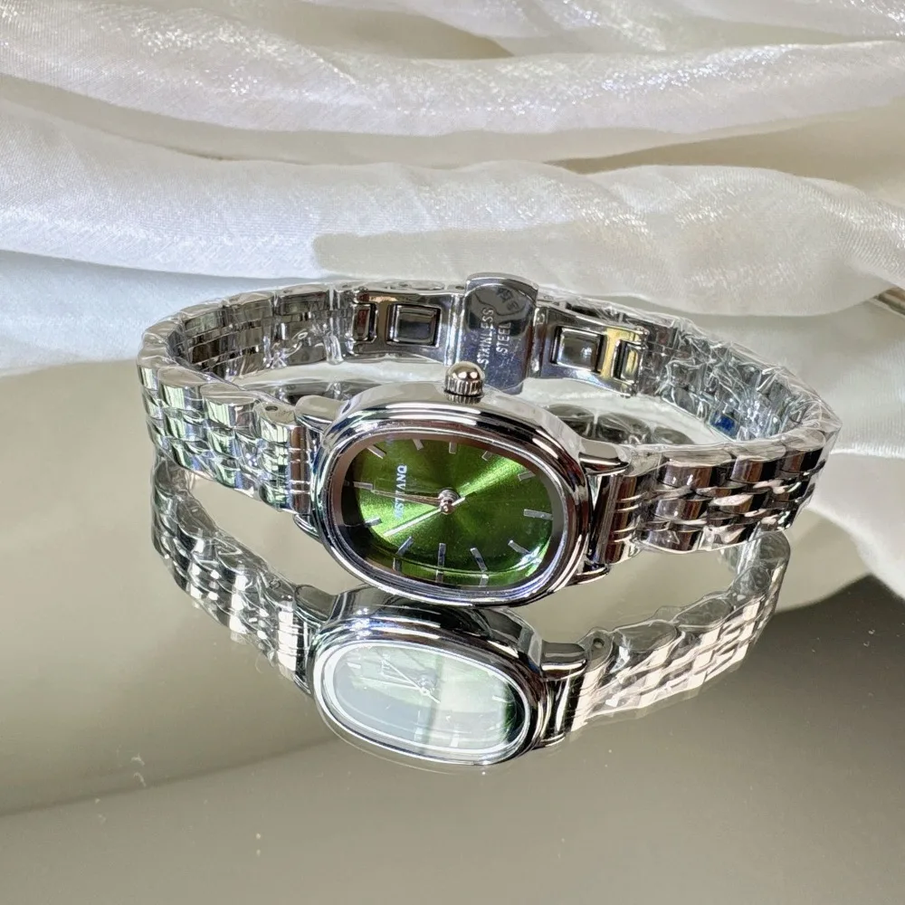 Reloj de Mujer de Marca Famosa, Esfera Ovalada Pequeña, Reloj de Cuarzo Verde, Regalo de Lujo para Estudiantes, Relojes de Pulsera, Dropshipping, Relojes Para Mujer