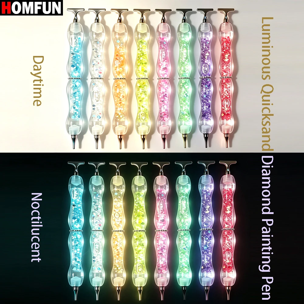 HOMFUN Bolígrafo de pintura de diamante con arena movediza brillante y luminosa, herramienta de perforación de puntos para bordado a color, accesorios con puntas de rosca metálica