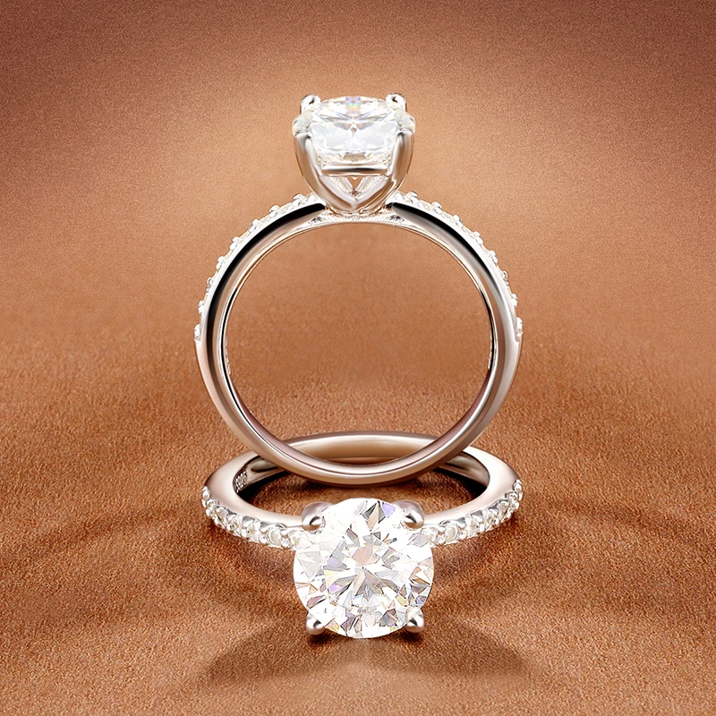 KNOBSPIN D VVS1 Anillo de moissanita redondo de 1-3 quilates chapado en oro blanco de 18 quilates, plata de ley s925 con anillos de boda de diamantes GRA para mujer