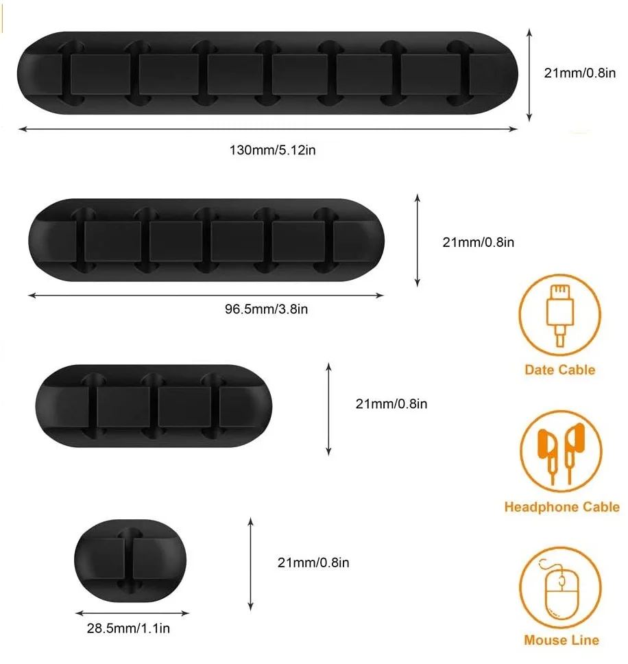 Organizador de cables de silicona, enrollador de cables USB, Clips de gestión autoadhesivos para ratón, teclado, auriculares para iPhone y Huawei