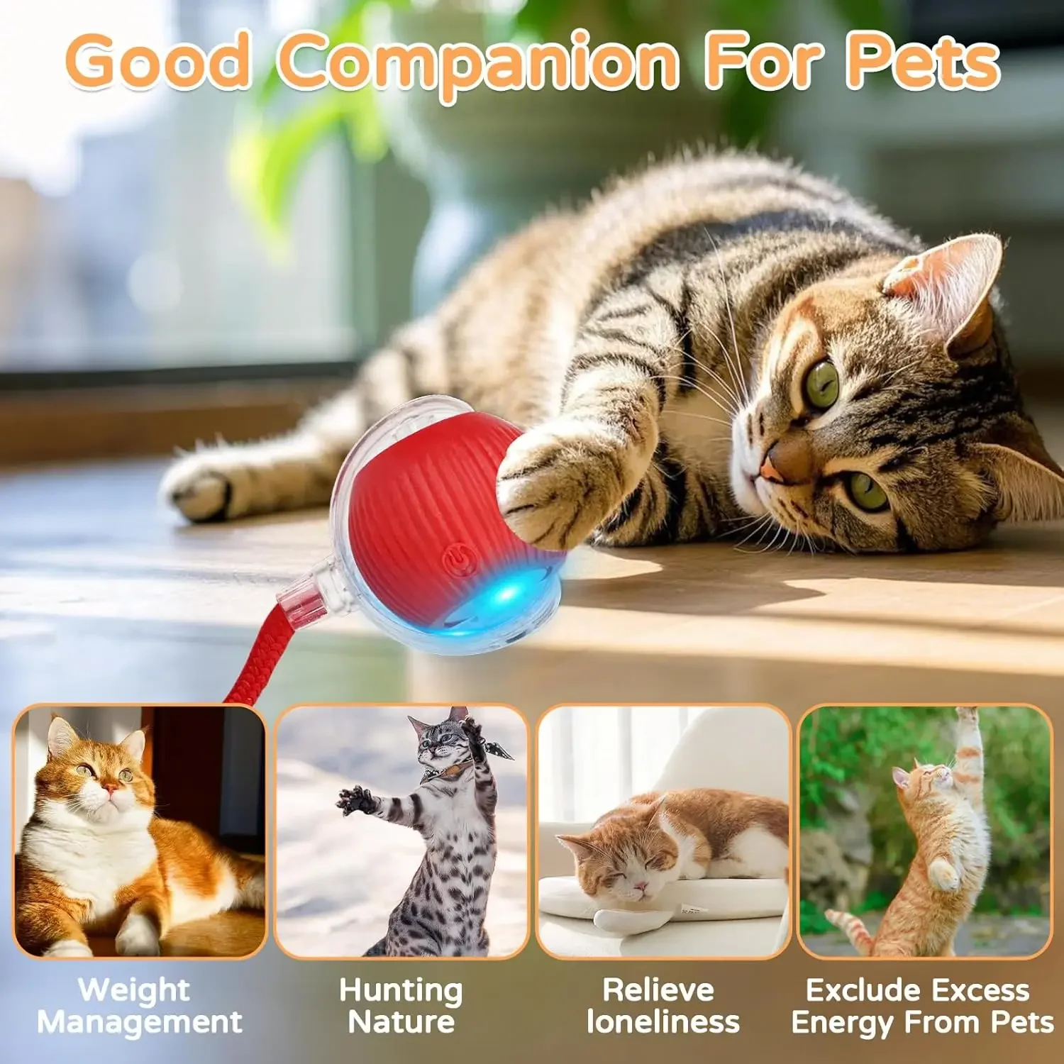 iLMH 1/2 PCS Juguete Interactivo para Gatos, Pelota Rodante Automática con Cola de Imitación, Juguete Eléctrico Inteligente Recargable para Mascotas, Imita Ratones