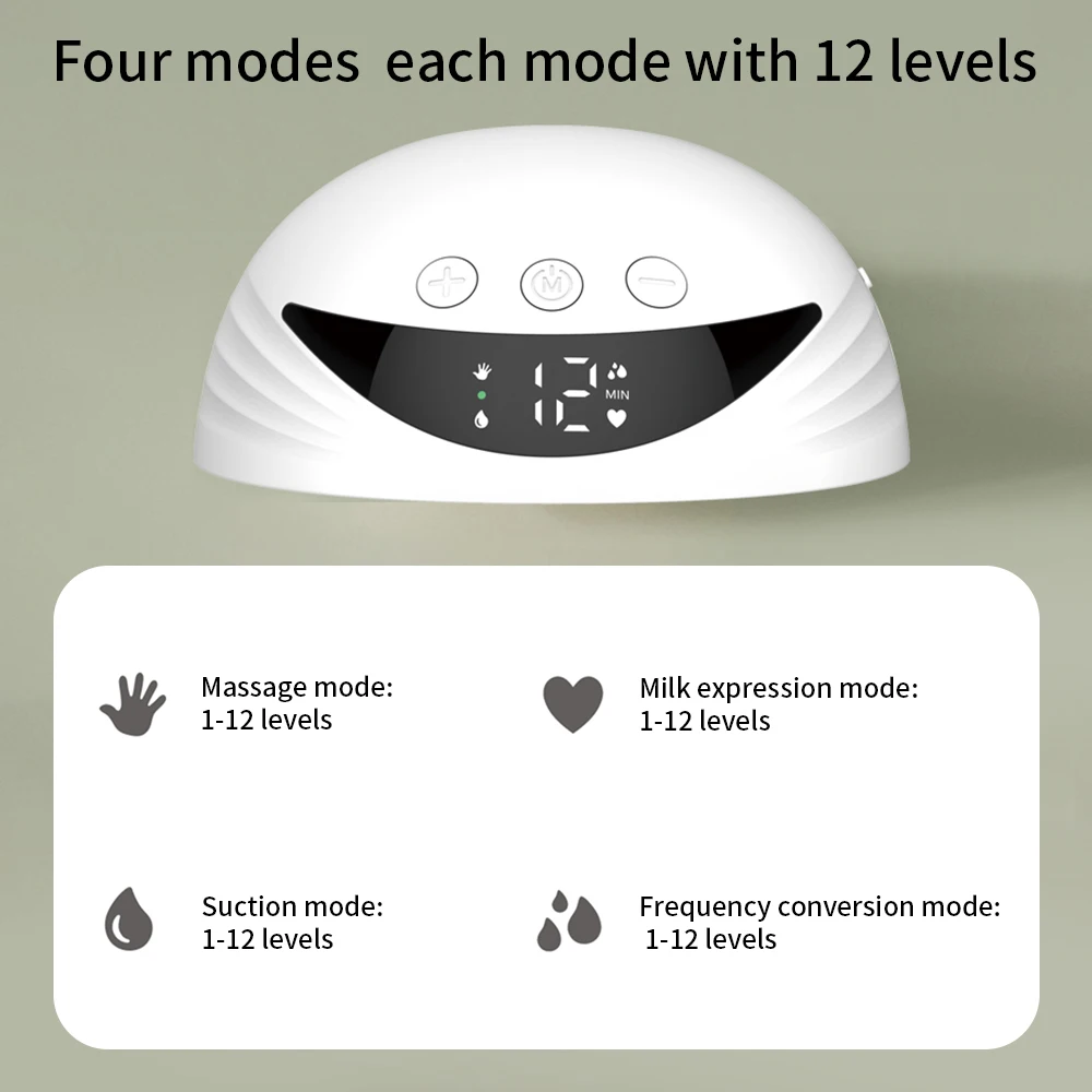 Extractor de leche portátil de gran capacidad, manos libres, eléctrico, portátil, sin BPA, con pantalla LED, 4 modos y 12 niveles, 210ML