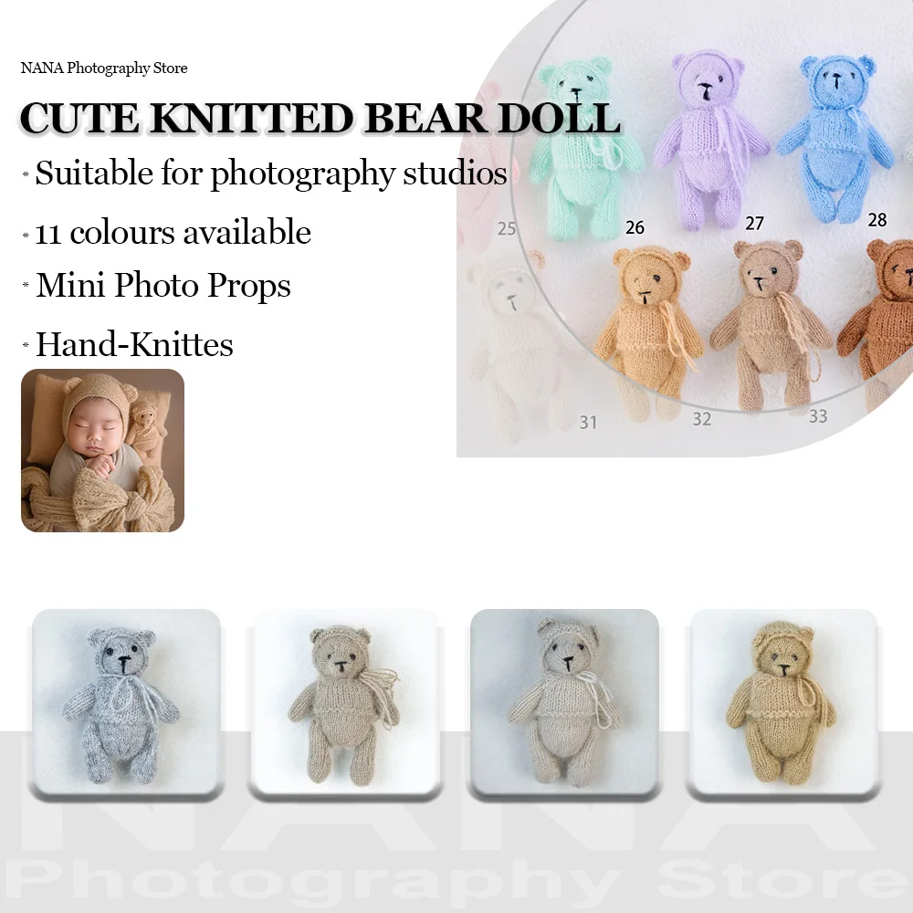 Mini Oso de Peluche Tejido a Mano Multicolor, Accesorios para Fotografía de Recién Nacidos, Recuerdo de Crecimiento Infantil, Artículos para Sesiones Fotográficas