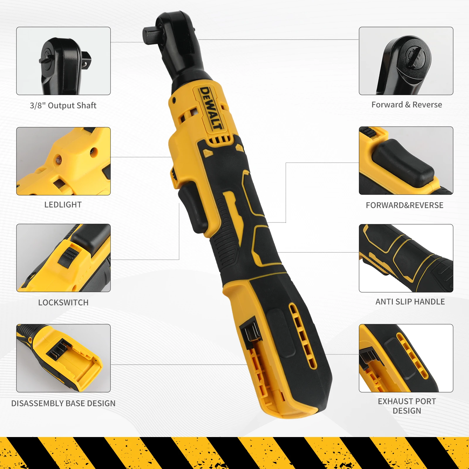 Dewalt DCF512/DCF513 Llave de ángulo recto de trinquete sin escobillas Controlador inalámbrico LED Llave de potencia de velocidad variable Herramientas eléctricas de 20 V