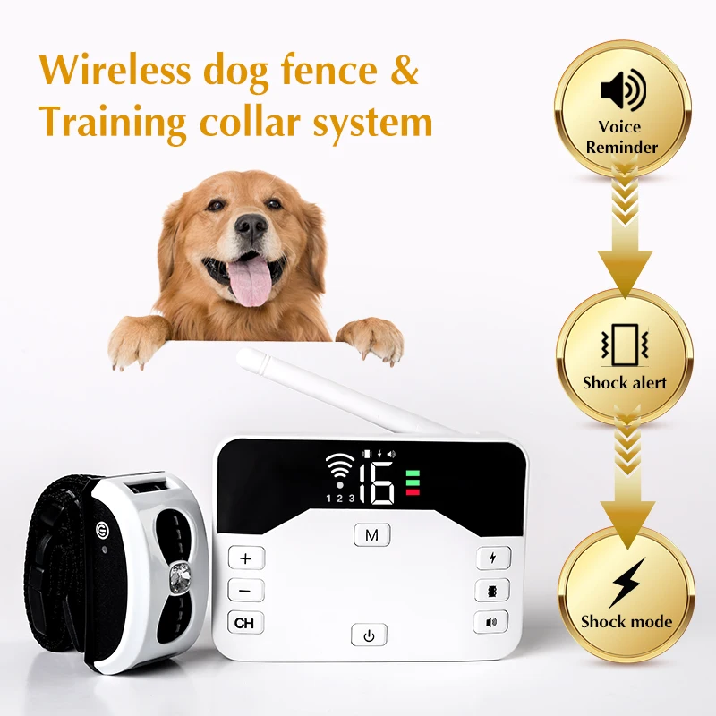 Sistema electrónico inalámbrico de cerca para perros 2 en 1 y Collar de adiestramiento remoto, pitido, vibración de choque y contención de mascotas para cachorros de todos los tamaños