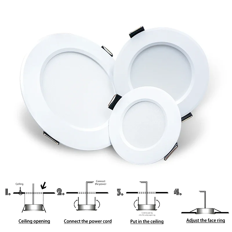 Lámpara LED Empotrable de 3W 5W 7W 9W 12W 15W, Lámpara LED de CA 220V 230V 240V, Foco Redondo Empotrado, Panel LED, Iluminación Interior