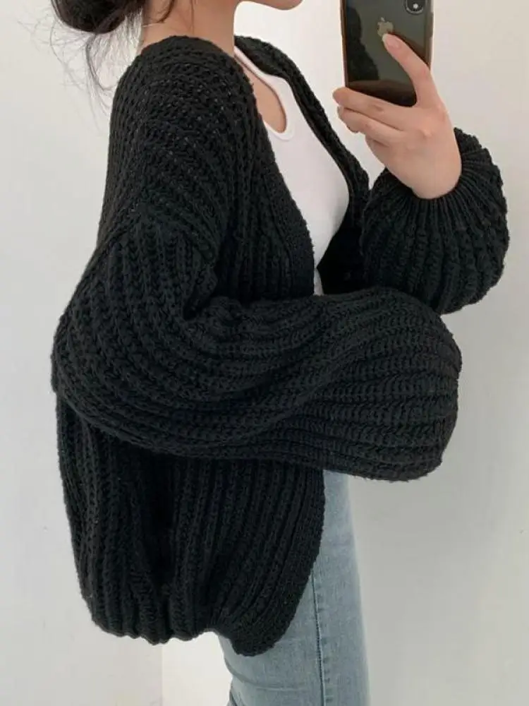 Cárdigan de Mujer Estilo Harajuku Vintage 2026 con Mangas Farol, Suéter Casual Coreano para Otoño, Ropa Urbana Chic, Suéter Y2K