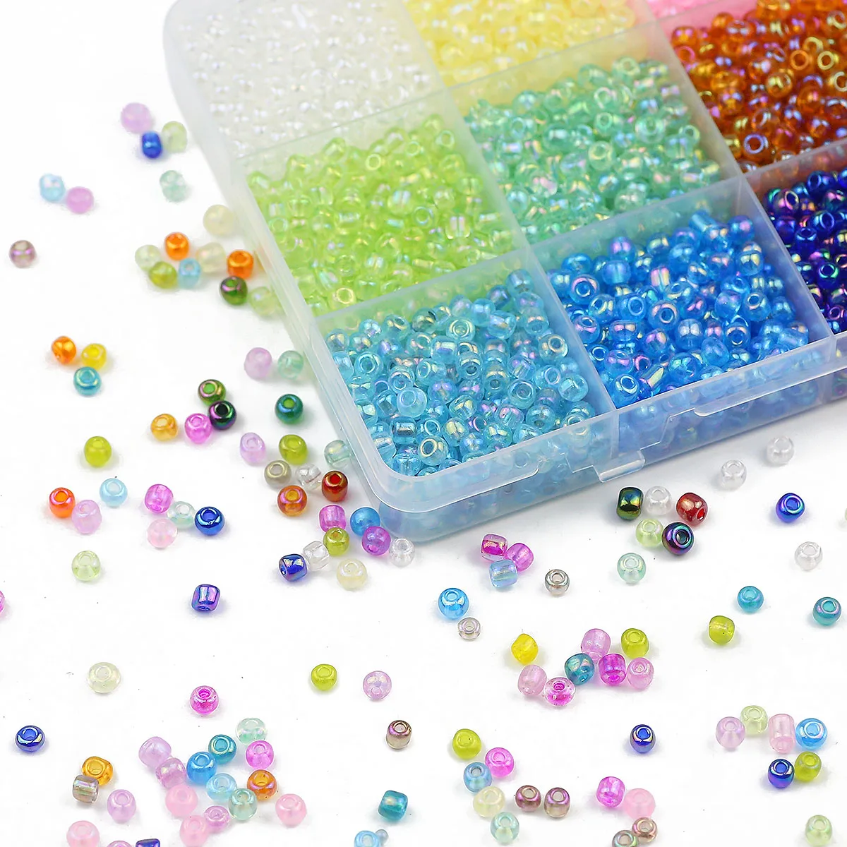 Cuentas de vidrio deslumbrantes de 15 colores, cuentas de semillas de 2/3/4mm, espaciador de múltiples tamaños, cuentas de arroz sueltas para joyería, pulsera, collar, pendientes DIY