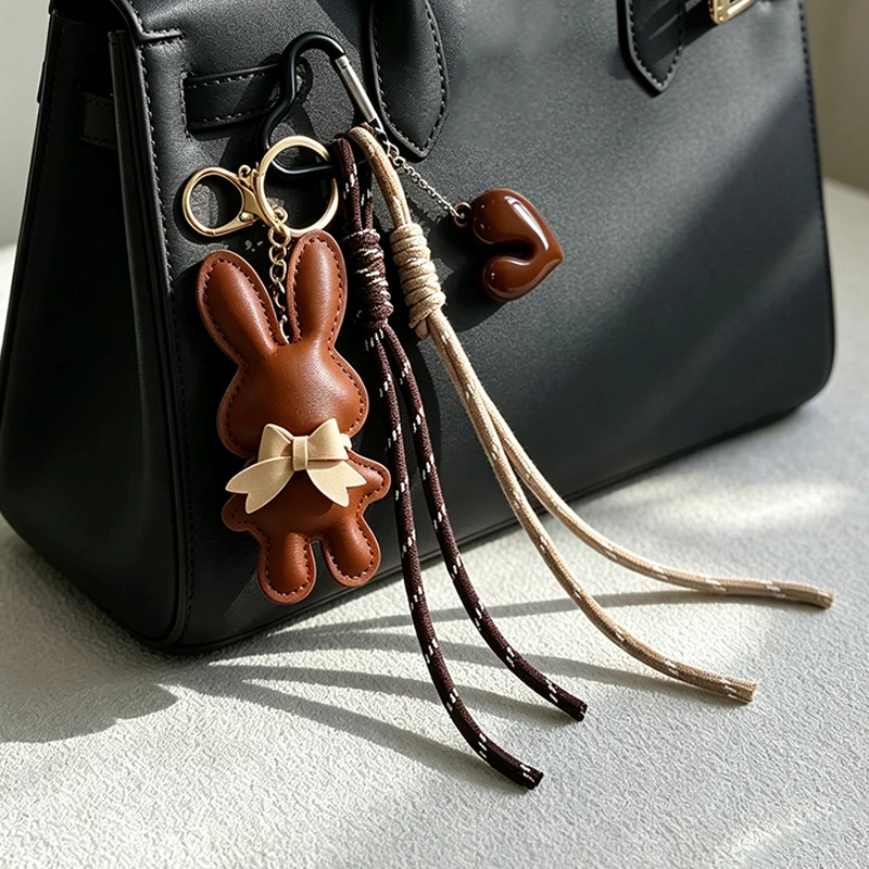 Nuevo Llavero de Piel Sintética con Diseño de Conejo y Corazón, Colgante de Color Sólido para Bolsos, Accesorios, Regalo