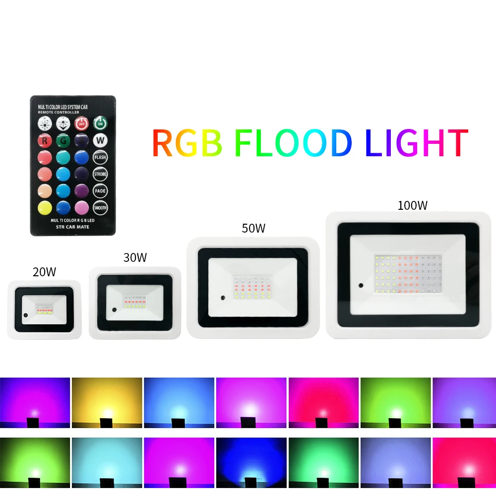 Luz de inundación LED RGB 100W 50W 30W 20W AC220V IP68 foco impermeable para exteriores farola Foco proyector LED Reflector RGB