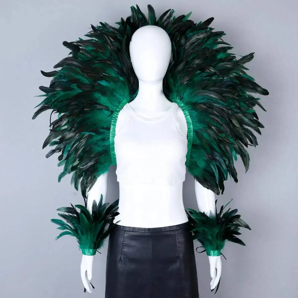 Punk Halloween bola enmascarada pluma Punk carnaval fiesta conjunto nueva fiesta carnaval elegante mujer chal 2 piezas conjunto Cosplay pluma