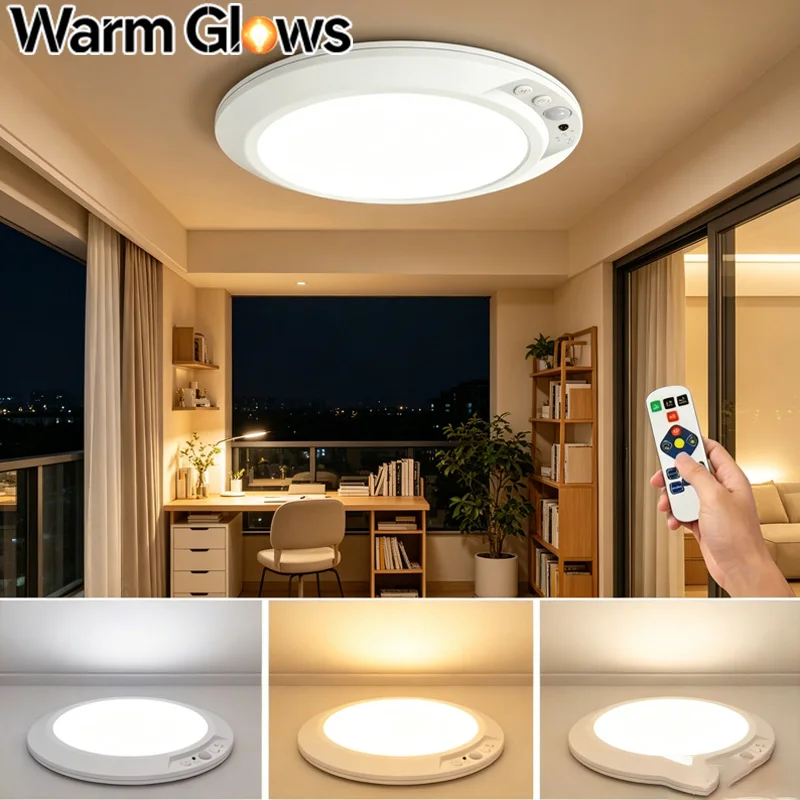 Luz de techo con Sensor de movimiento, lámpara magnética recargable por USB tipo C, lámpara de pared inalámbrica, luz LED nocturna con control remoto para cocina y guardarropa
