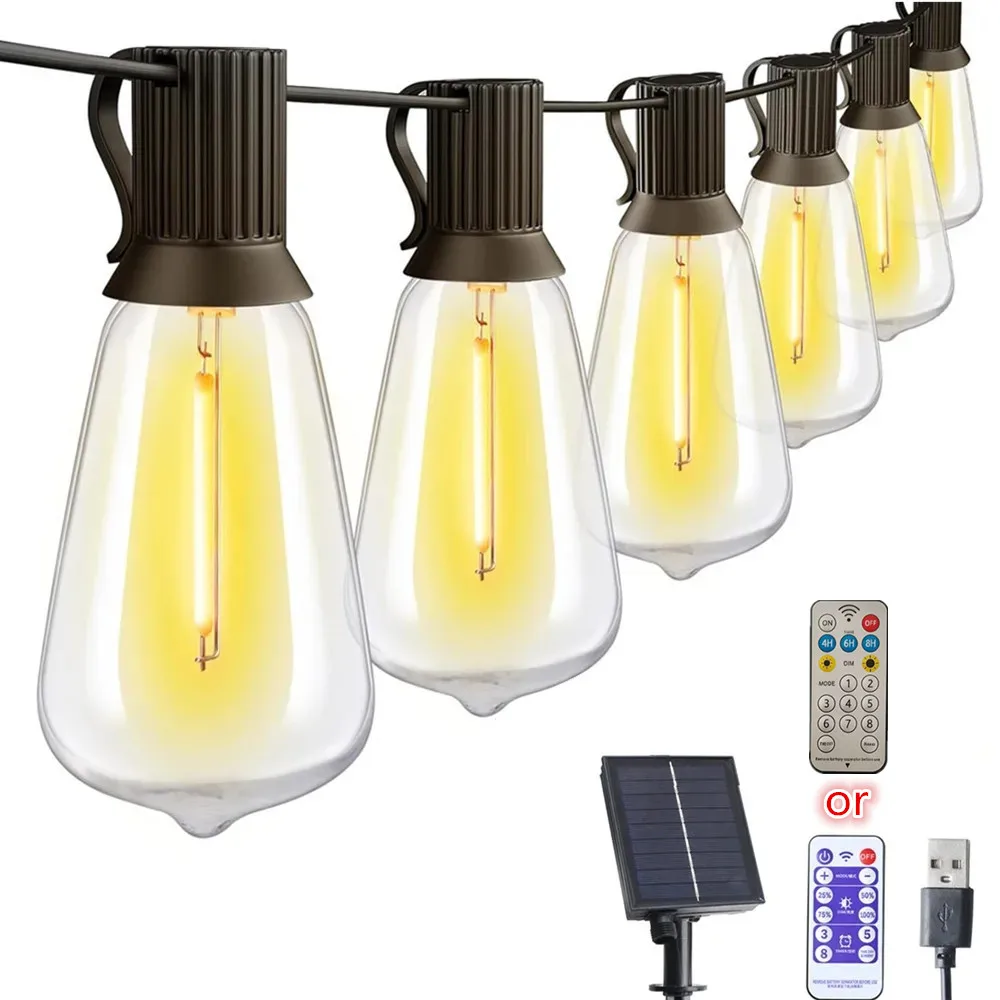 Guirnaldas de luces alimentadas por energía Solar LED ST38 para exteriores, USB y carga Dual Solar, luces de cadena para porche, jardín, Camping