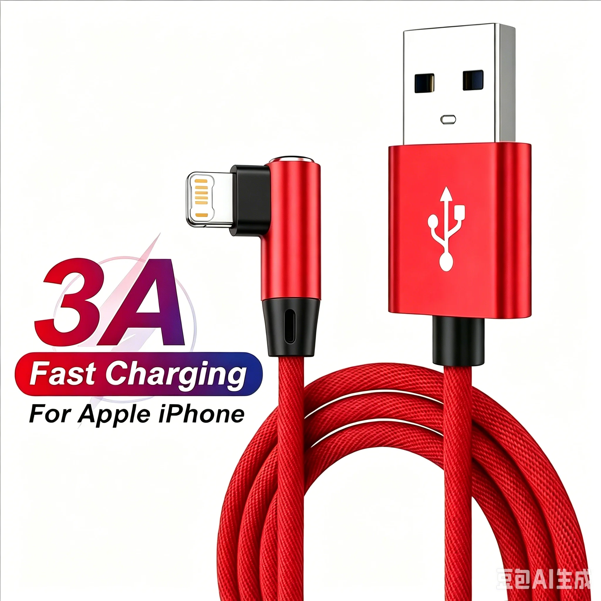 Cable USB de Carga Rápida en Ángulo Recto de 90 Grados para iPhone 13 14 Pro 11 12 Mini XS Max XR X 7 8 Plus
