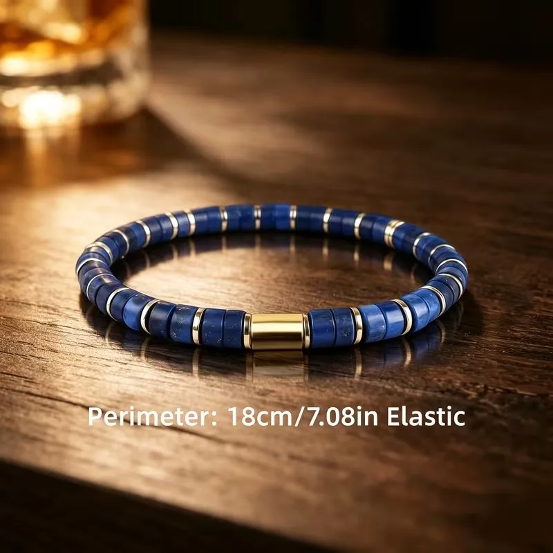 Pulsera de cuentas de lapislázuli natural para mujeres y hombres que simboliza la fuerza y el éxito, joyería elástica para regalo.