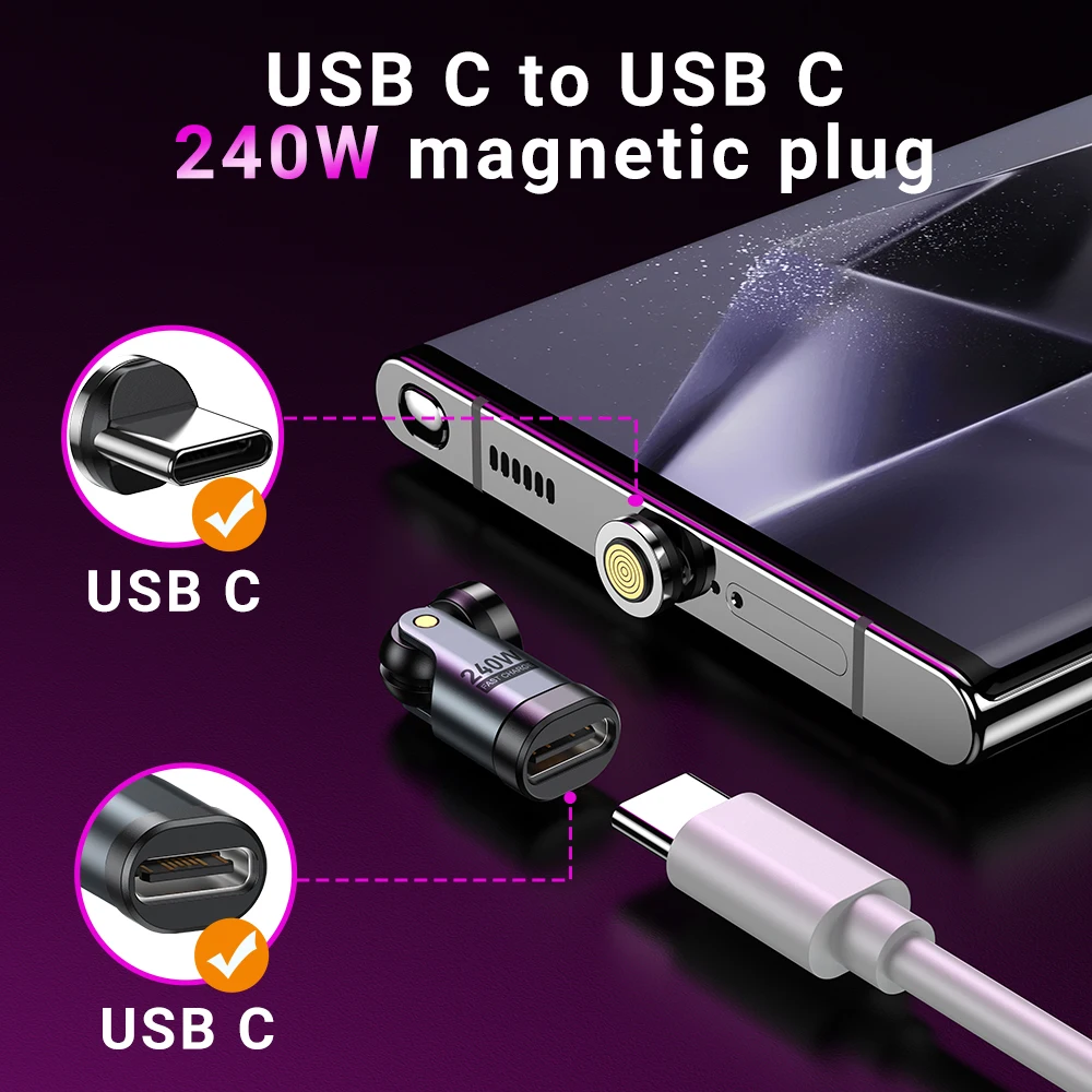 AUFU 3 uds 9Pin 240W adaptador magnético USB C a tipo C OTG convertidor de Cable de carga rápida para iPhone 16 15 MacBook Pro Xiaomi Laptop