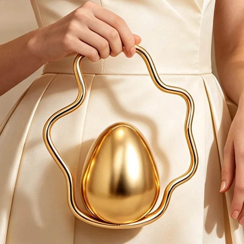 Bolso de Mano de Acrílico con Forma de Huevo, Bolso de Noche con Marco Metálico Irregular para Mujer, Bolso de Mano Elegante de Lujo para Boda, Color Blanco