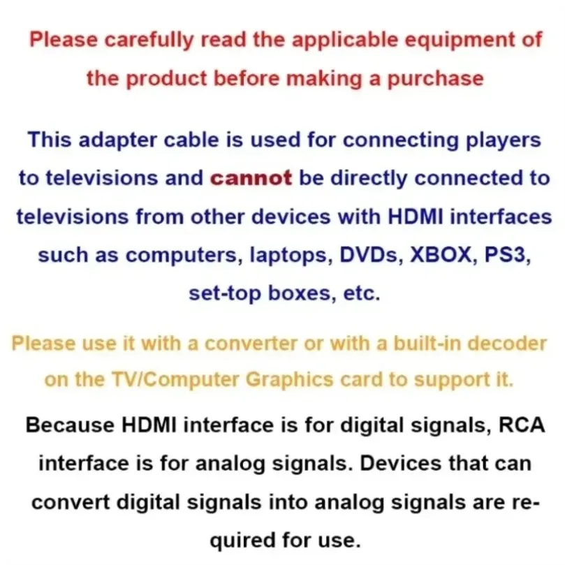 Cable HDMI a 3RCA de 1.5M con Cable HDMI 1.4 a AV, Cable de Audio y Video HD para Decodificador