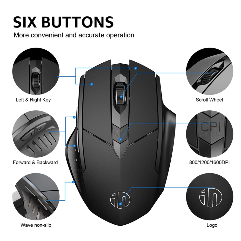 Ratón Compatible con Bluetooth recargable 2,4G INPHIC PM6 ratón inalámbrico soporte silencioso para oficina PC portátil tableta Smartphone Universal
