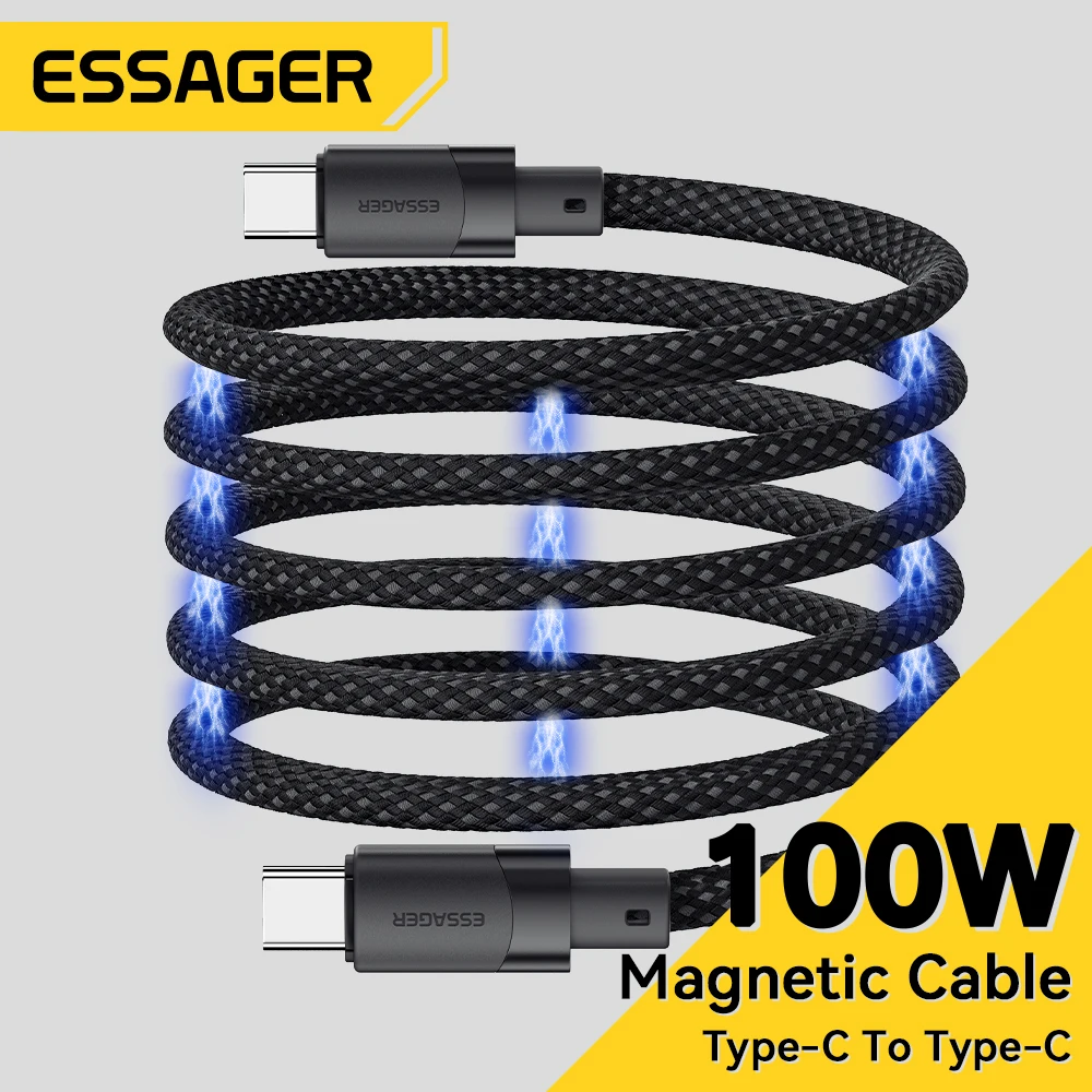 Essager USB C a C 100W Cable cargador rápido magnético para iPhone 15 65W tipo C a C Cable de carga de datos para ordenador portátil Samsung