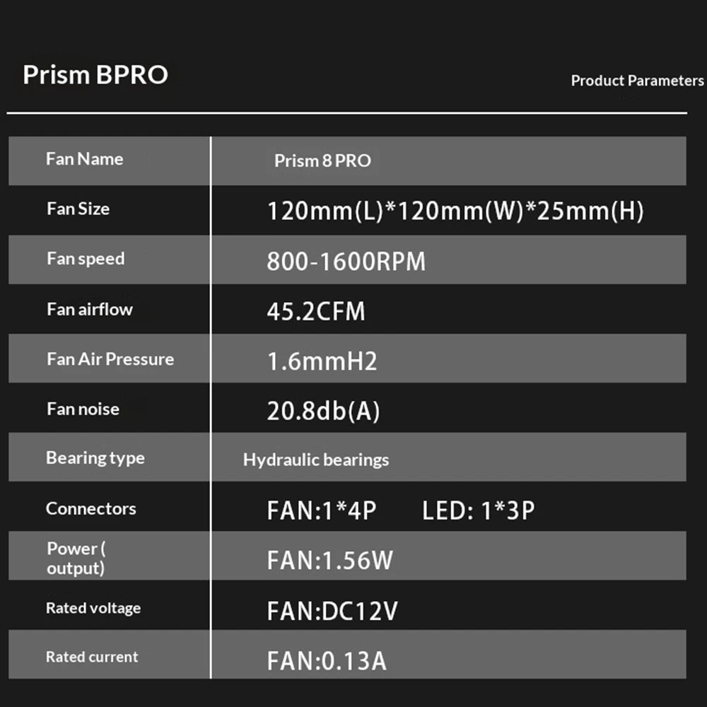Ventilador para PC Veebyte PRISM 8 PRO de 120 mm ARGB 4PIN 5V-3PIN PWM, Ventilador Silencioso de Enfriamiento de 12V con Gran Volumen de Aire, 45.2CFM/800-1600RPM