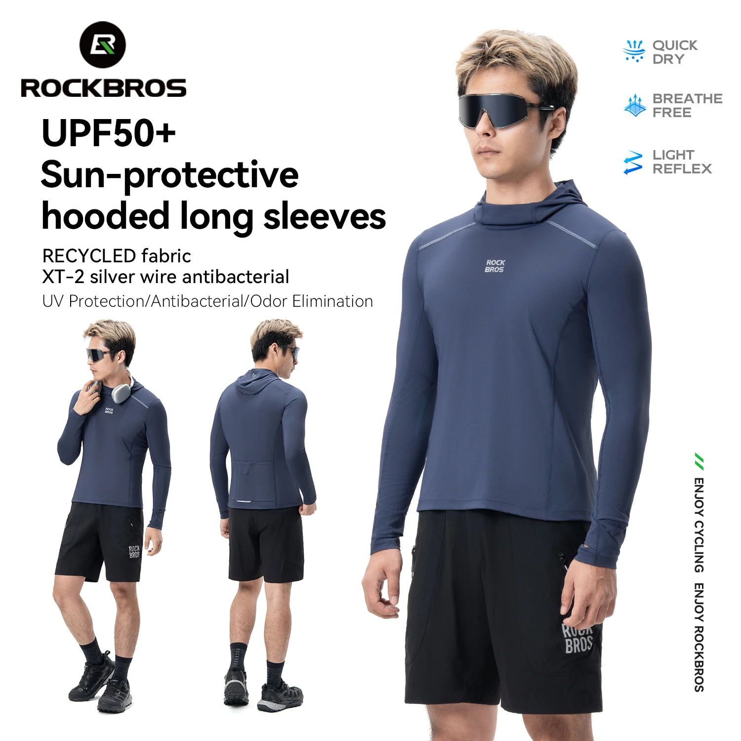 ROCKBROS-Camiseta de ciclismo de verano, transpirable, de secado rápido, con capucha, manga larga, para bicicleta de montaña y carretera, Anti-UV