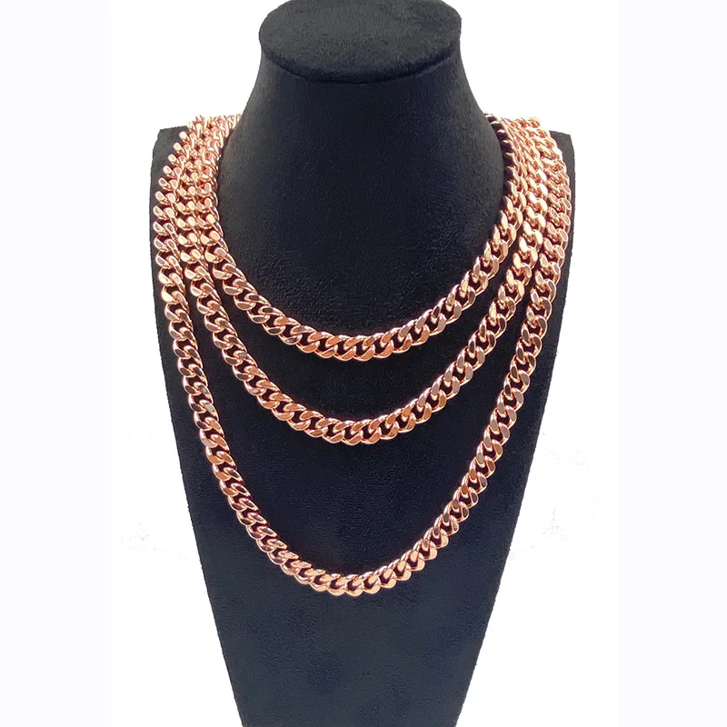 Collar de cadena cubana de cobre puro para hombres y mujeres, joyería chapada en oro rosa de estilo moderno, regalo festivo perfecto para cumpleaños