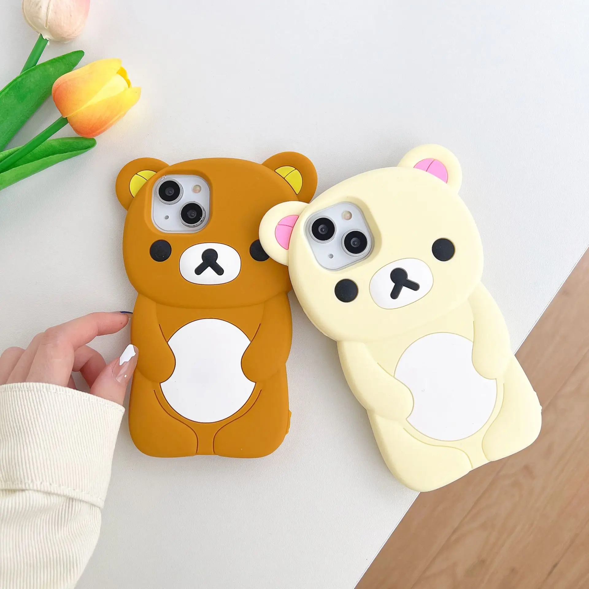 Para iPhone 17 16 15 14 13 12 11 Pro Plus mini 6 7 8 SE Funda de Silicona Suave con Diseño de Oso Rilakkuma