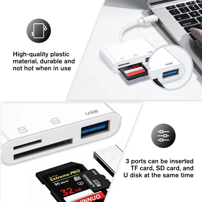 Lector de tarjetas SD TF 3 en 1 para iPhone 14 12 13 11 Pro Max XR XS USB-A convertidor de cámara hembra para adaptador iPhone OTG
