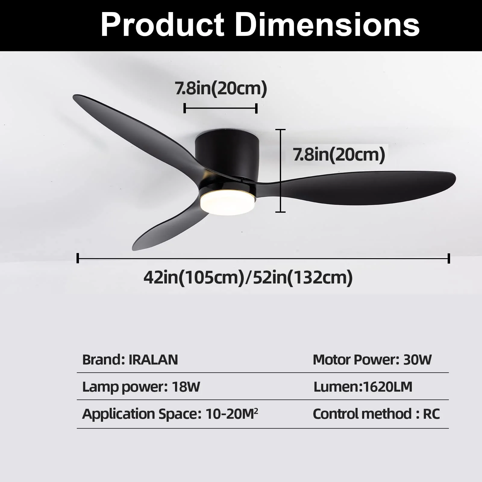 IRALAN-ventilador de techo de suelo bajo de 52 pulgadas, ventilador LED moderno para dormitorio, lámpara de techo para comedor, sala de estar, ventilador eléctrico para el hogar