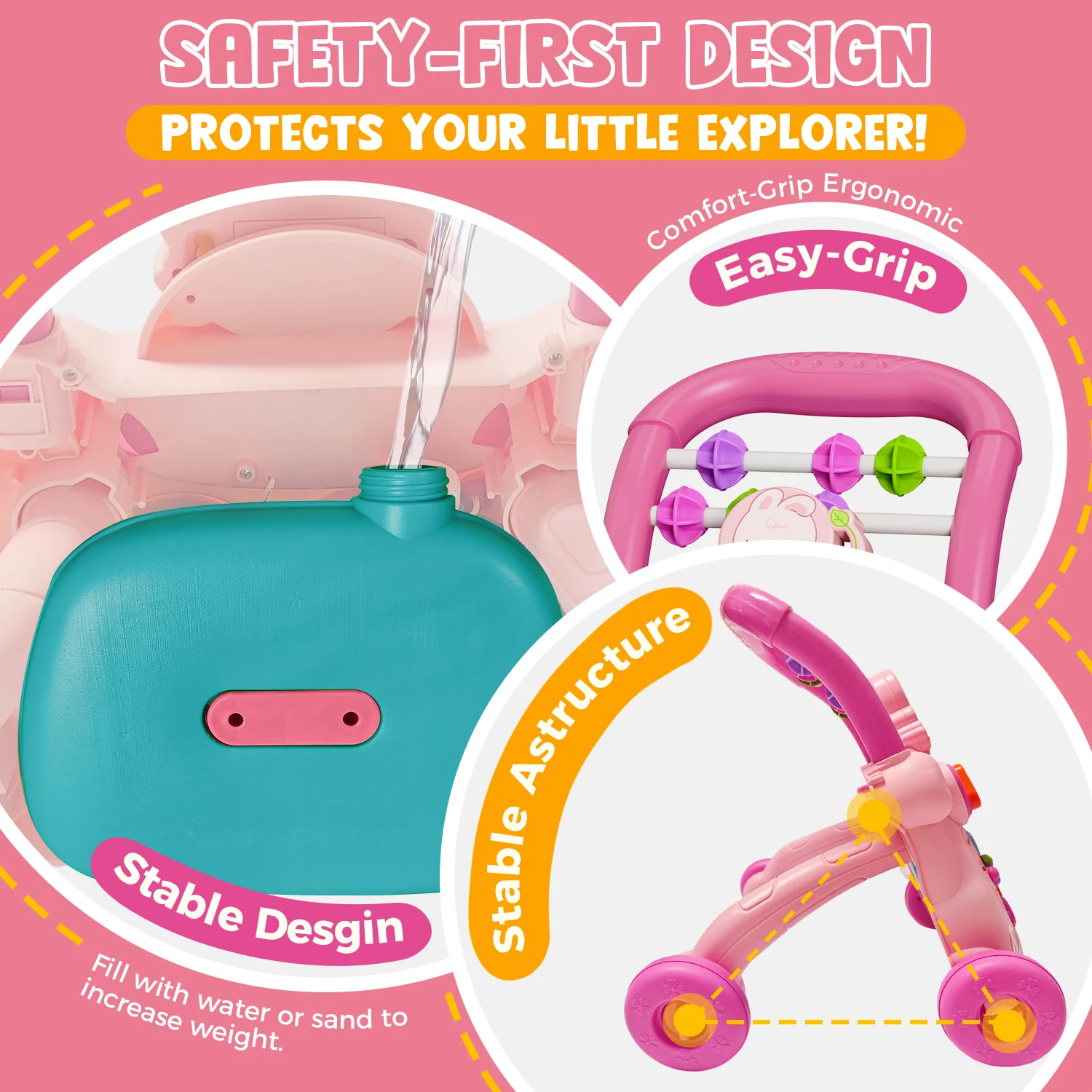 Andador para Bebés con Centro de Actividades Musicales, Andador Multifuncional de Aprendizaje con Diseño de Dibujos Animados para Niños y Niñas de 18 Meses o Más