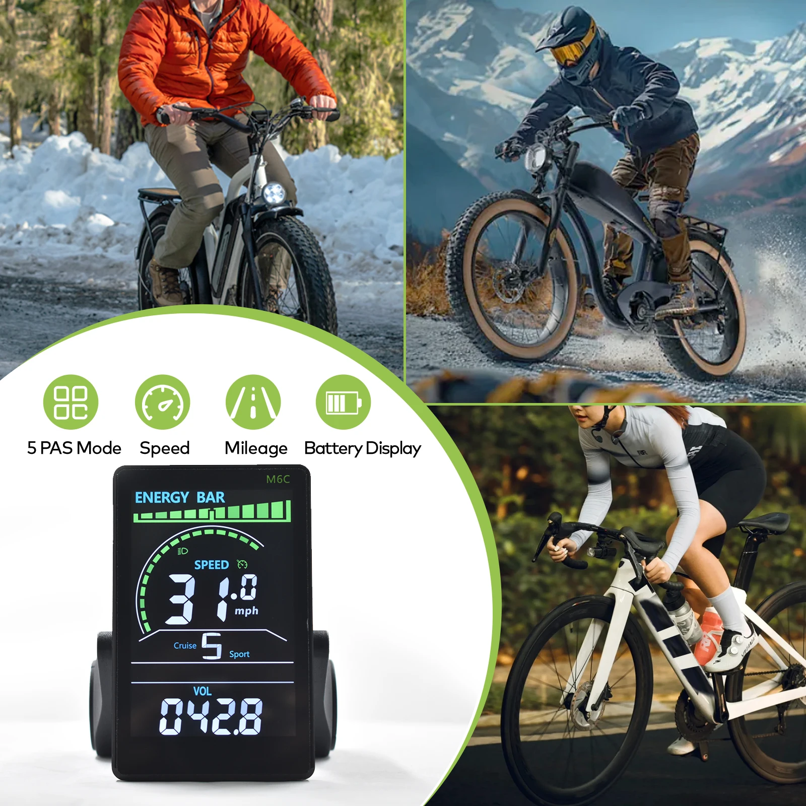 Ordenador de bicicleta eléctrica M6C, recargable por USB, con cable, ordenador de ciclismo, velocímetro de bicicleta multifunción, odómetro