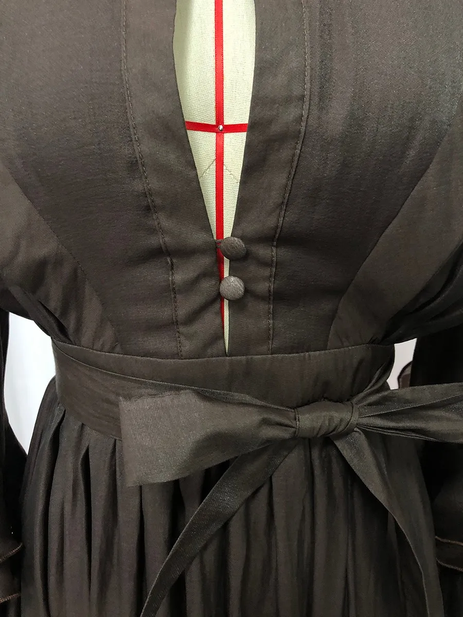 TWOTWINSTYLE Vintage empalmado recortado vestido medio ajustado para mujer cuello alto manga larga dobladillo con volantes vestidos elegantes Mujer