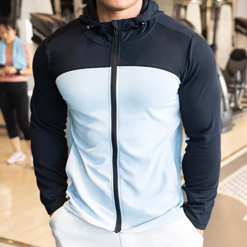 Otoño Invierno chaqueta con capucha para correr hombres deporte chaqueta ajustada fitness gimnasio al aire libre abrigo impermeable de secado rápido ciclismo ropa deportiva masculina