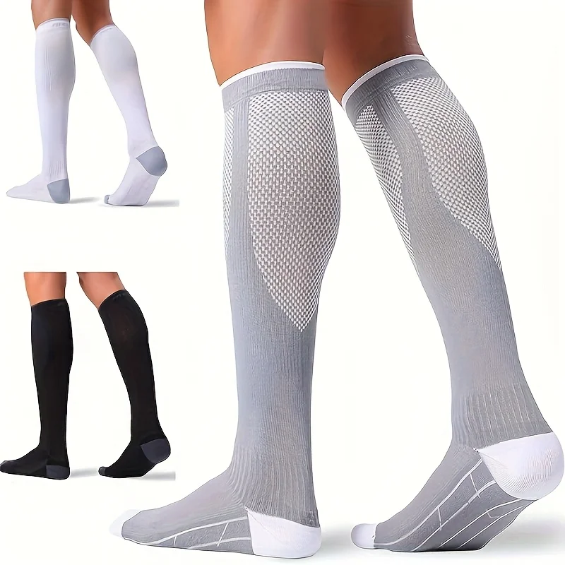 1 par de calcetines de compresión para hombres y mujeres, 20-30 mmHg - Calcetines de soporte para la circulación, adecuados para enfermería, viajes y deportes.