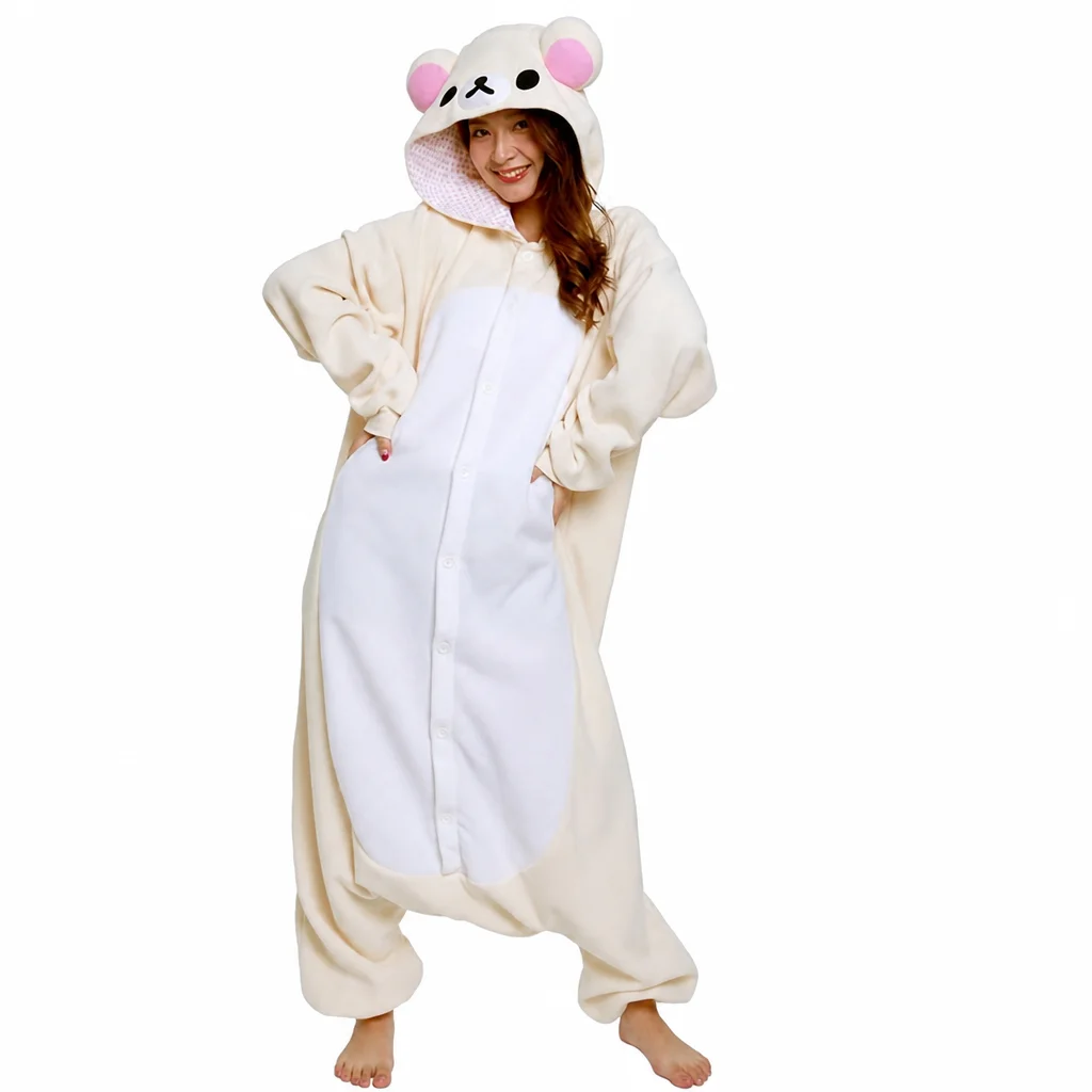 Kawaii Rilakkuma Kigurumi, pijama de mono de oso para adultos, ropa de estar en casa con personajes de dibujos animados y anime.