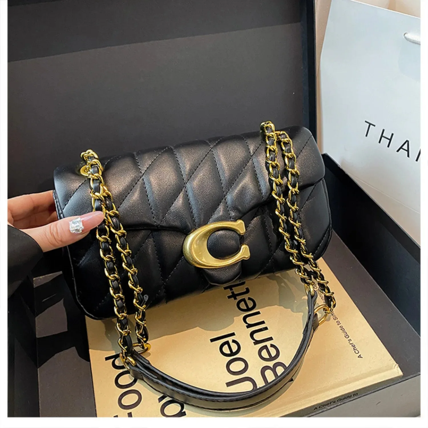 Nuevo Bolso Retro de Hombro - Bolso de Cadena Multiusos con Diseño de Rejilla en Forma de Diamante para Mujer, Bolso Bandolera, Bolso Cuadrado Pequeño