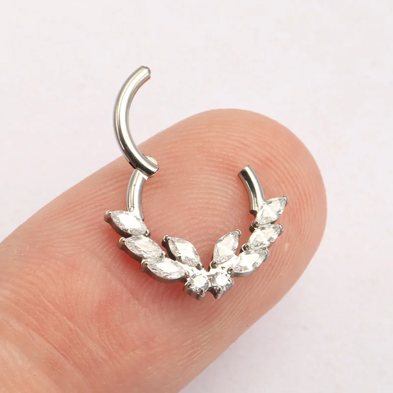ASTM F136 titanio Laurel mariposa CZ segmento con bisagras nariz anillo Piercing 16G Seg Clicker tabique cartílago Tragus hélice pendiente