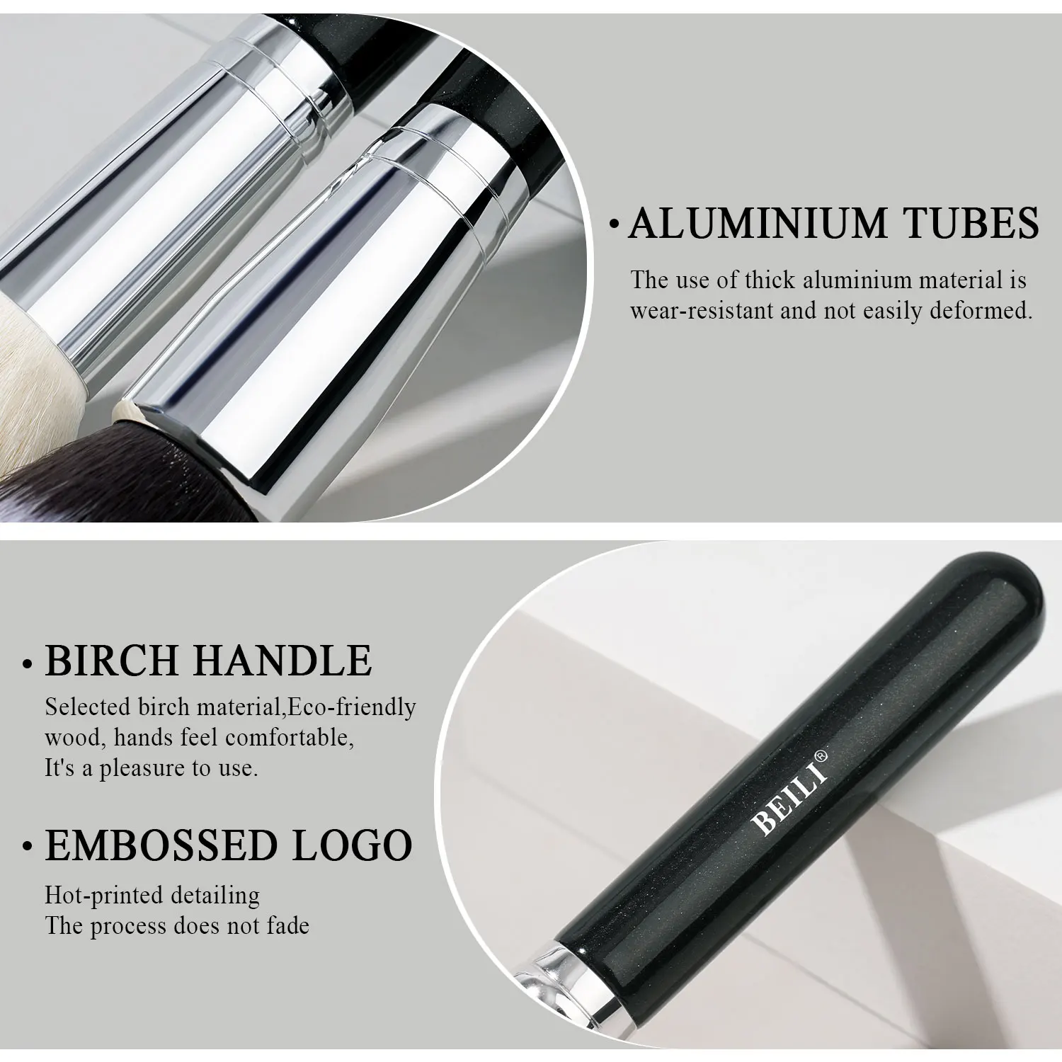 Juego de Brochas de Maquillaje Profesionales Negras BEILI, Pelo Natural de Cabra, Brochas para Base, Contorno y Sombra de Ojos, Herramientas de Belleza para una Aplicación Perfecta