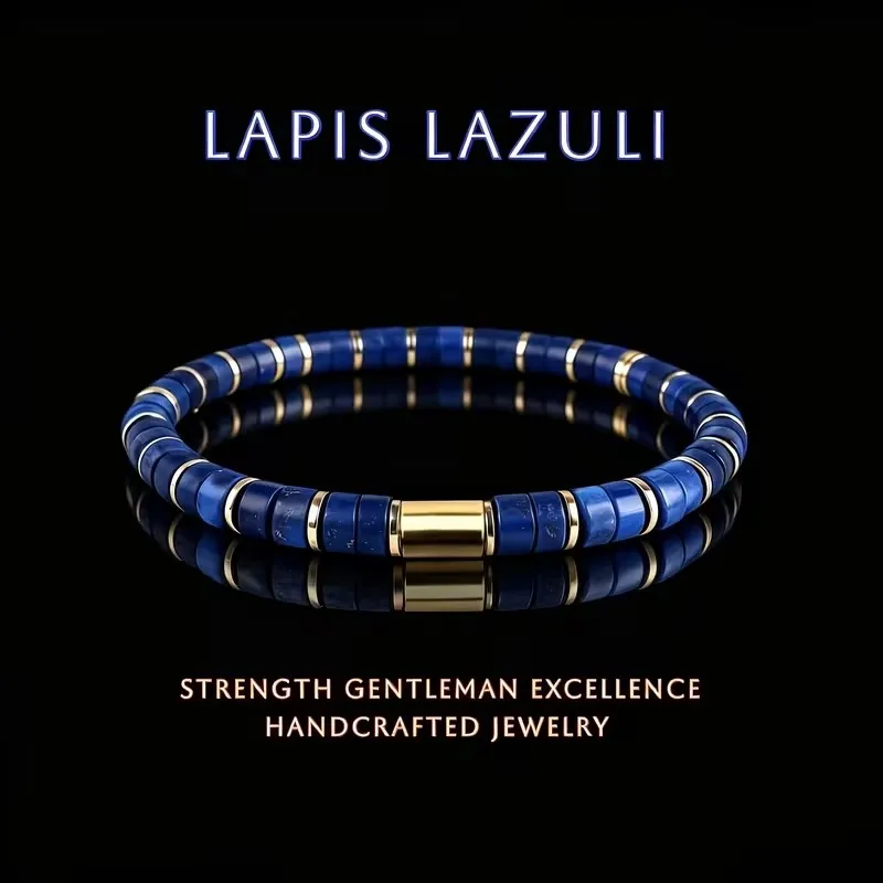 Pulsera de cuentas de lapislázuli natural para mujeres y hombres que simboliza la fuerza y el éxito, joyería elástica para regalo.